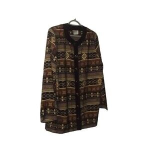 Vtg D'allairds Blazer Jacket Womens 14  Buttonup Black Red Gold Geometric Tribal